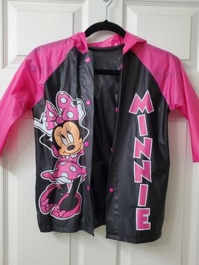 Disney Minnie Mouse Pink & Black Kids Rain Jacket Small